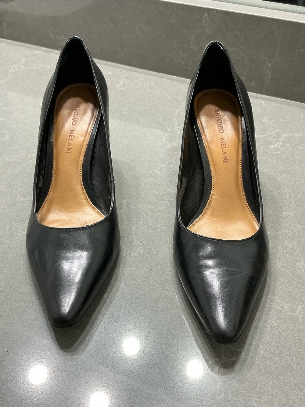 ANTONIO MELANI Black Pointed-Toe Leather Pumps